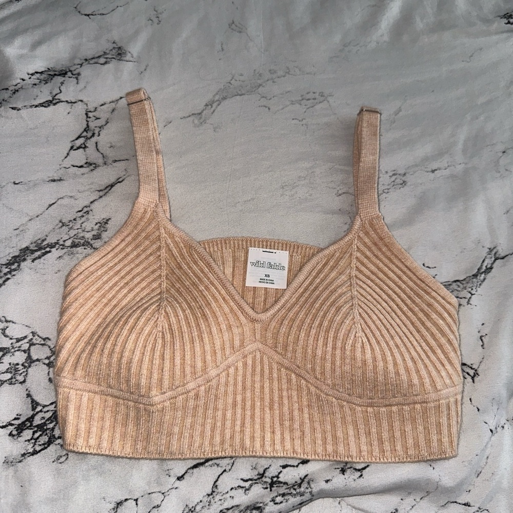 XS wild fable tan and cream ribbed bralette #cute #summer #bralette